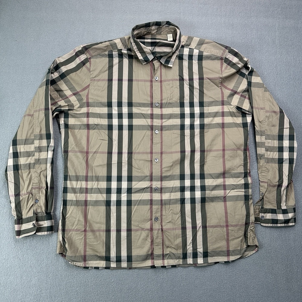 Burberry Brit Nova Check Button Down Collared Shirt XXL Check Plaid Brown